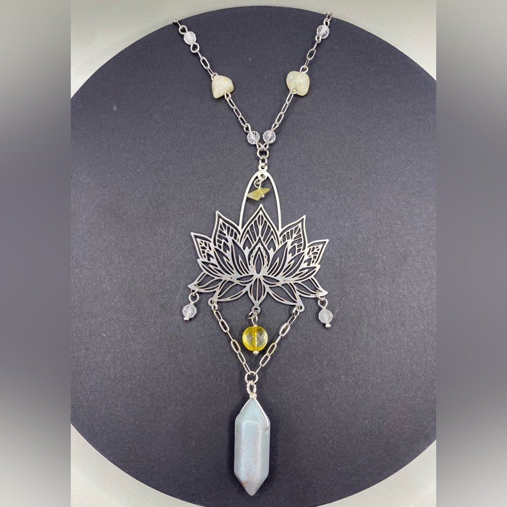 🪷🌞Citrine Morganite Clear Quartz Lotus Flower Necklace